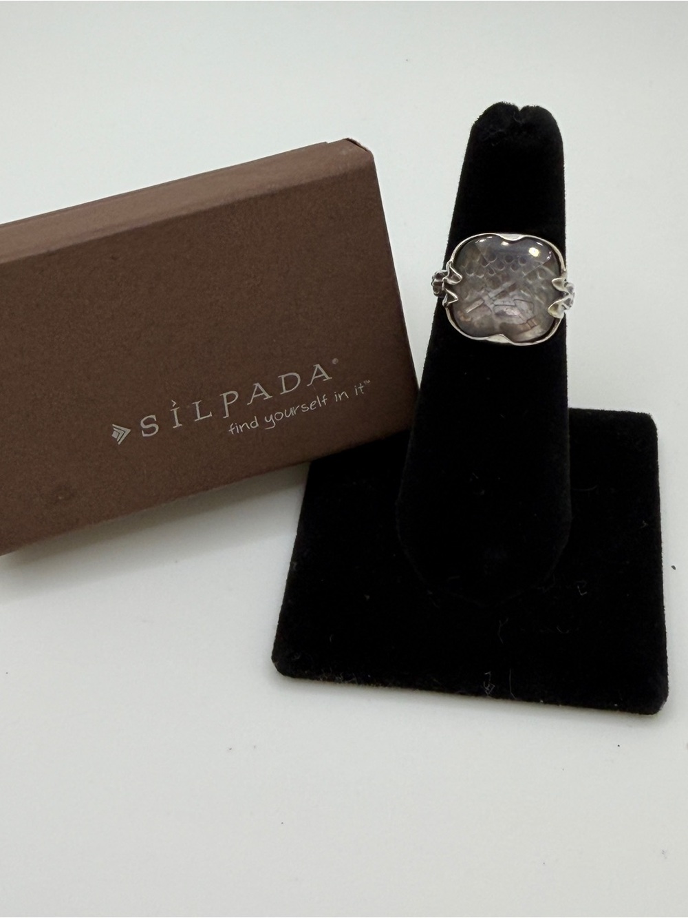 Retired Silpada Silver Ring with Faceted Light Blue Stone R2234 Size 7